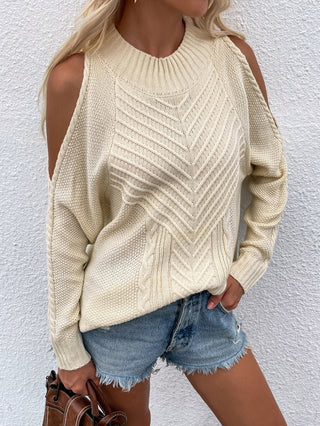 Cable-Knit Cold Shoulder Sweater Divacious