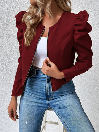 Zip Up Puff Sleeve Jacket Trendsi