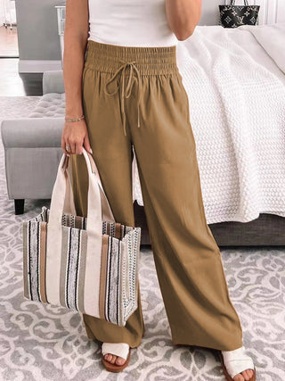 Full Size Drawstring High Waist Wide Leg Pants Divacious