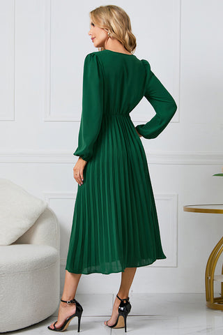 V-Neck Long Sleeve Tie Waist Midi Dress Trendsi