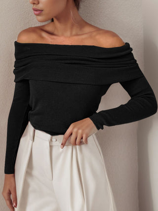 Off-Shoulder Long Sleeve Sweater Divacious