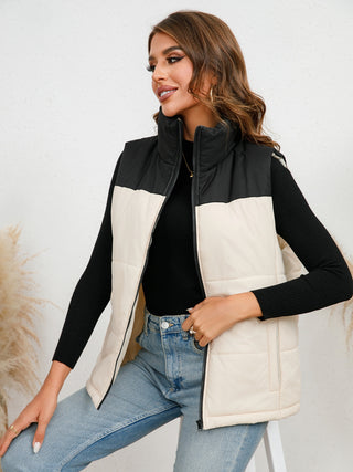 Two-Tone Zip-Up Vest Trendsi