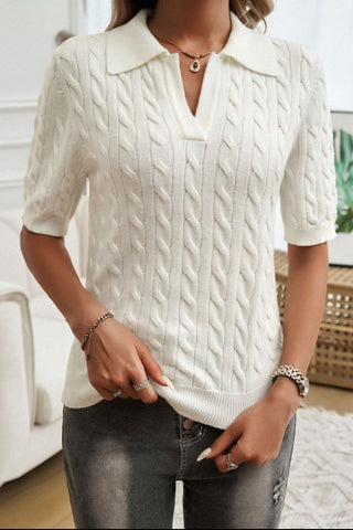 Cable-Knit Short Sleeve Sweater Divacious