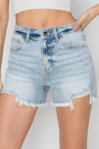 High Waist Frayed Detail Denim Shorts Divacious