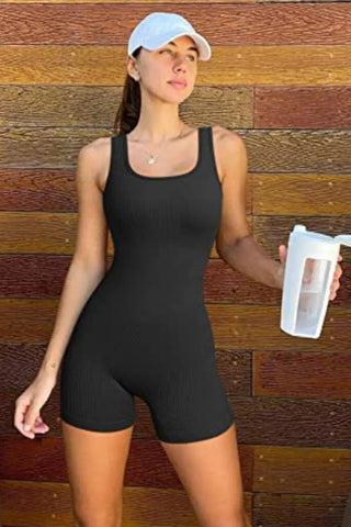 Square Neck Wide Strap Active Romper Divacious