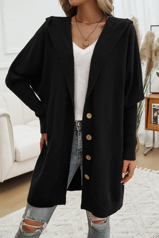 Button Up Long Sleeve Hooded Cardigan Divacious