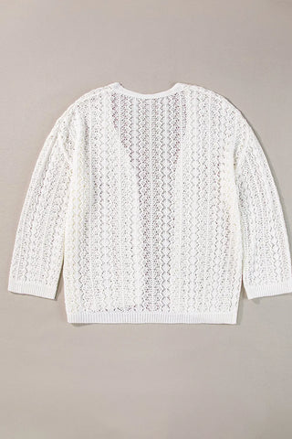 Openwork Open Front Dropped Shoulder Cardigan Divacious