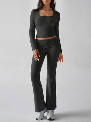 Square Neck Long Sleeve Top and Pants Set - Divacious