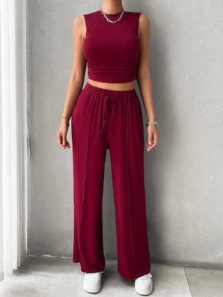 Devine Mock Neck Sleeveless Top and Drawstring Pants Set Trendsi