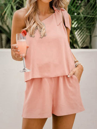 Single Shoulder Top and Pocketed Shorts Set Trendsi