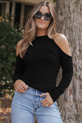 Round Neck Cold Shoulder Long Sleeve Top Divacious