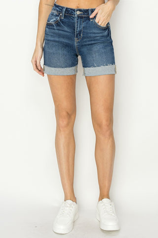 High Rise Cuffed Denim Shorts Divacious