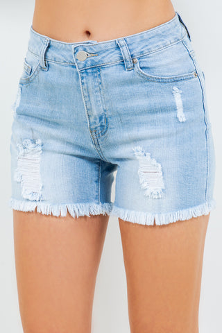 High Waist Distressed Frayed Denim Shorts Divacious