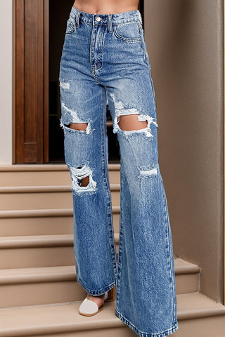 Distressed High Waist Bootcut Jeans Divacious