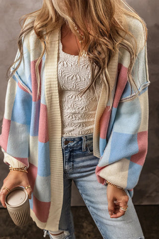 Color Block Open Front Long Sleeve Cardigan Divacious