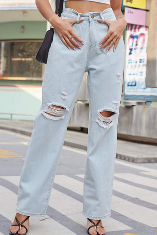 Baeful Distressed Straight Leg Jeans with Pockets Divacious