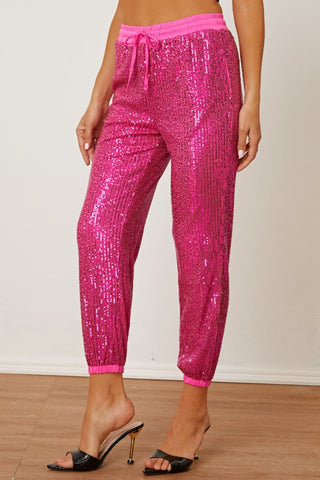 Sequin Drawstring Pants with Pockets Divacious