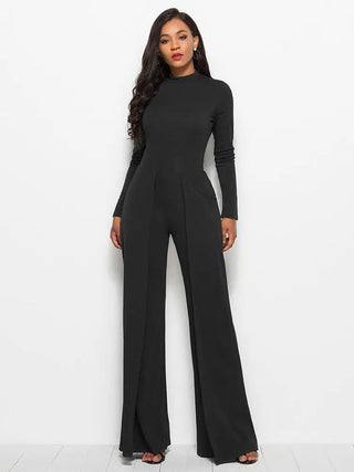 Long Sleeve Mock Neck Wide Leg Jumpsuit Divacious