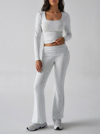 Square Neck Long Sleeve Top and Pants Set - Divacious