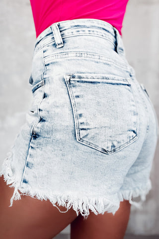 Raw Hem Buttoned Denim Shorts with Pockets Divacious