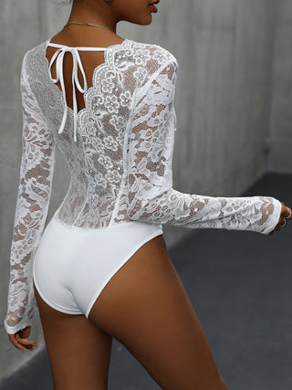 V-Neck Long Sleeve Lace Bodysuit Divacious