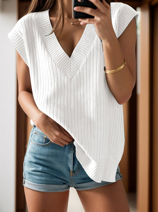 V-Neck Cap Sleeve Knit Vest Divacious