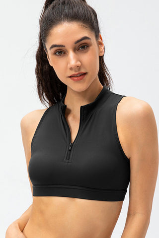 Full Size Cropped Cutout Back Zipper Front Active Tank Top Trendsi