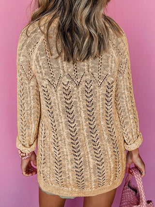 Openwork Open Front Long Sleeve Cardigan Divacious