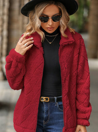 Fuzzy Pocketed Zip Up Jacket Divacious