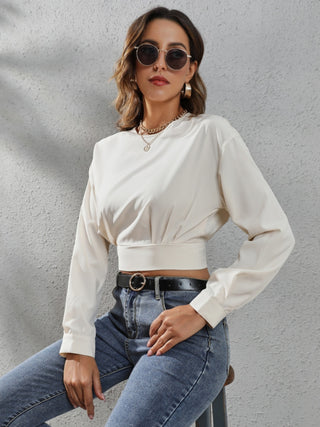 Round Neck Long Sleeve Blouse Divacious