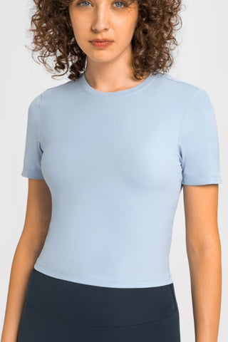 Millennia Round Neck Short Sleeve Yoga Tee Trendsi