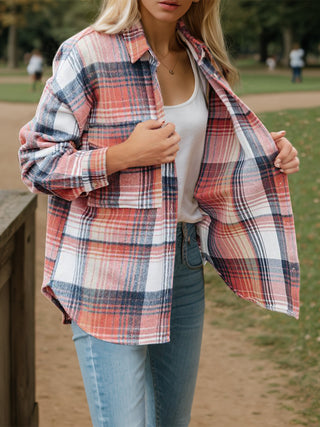 Plaid Button Up Dropped Shoulder Shirt Divacious