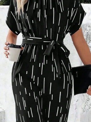 Tied Printed Mock Neck Wide Leg Jumpsuit Divacious