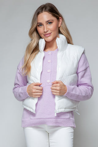 Snobbish Zip Up Turtleneck Shiny Quilted Vest Trendsi