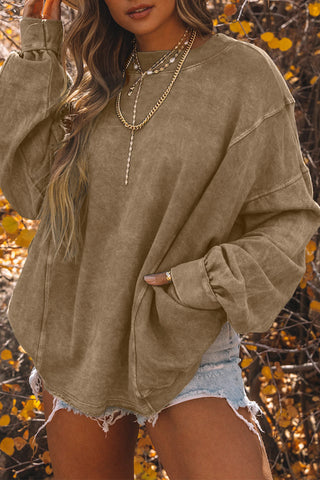 Twisted Plunge Neck Dropped Shoulder Sweatshirt Divacious