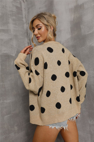 Polka Dot Open Front Drop Shoulder Cardigan Divacious