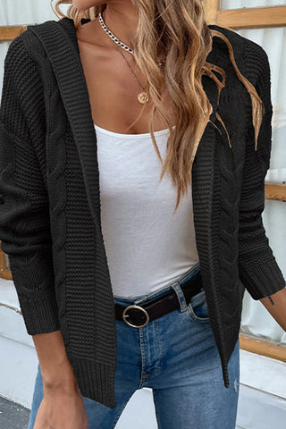 Cable-Knit Dropped Shoulder Hooded Cardigan Divacious