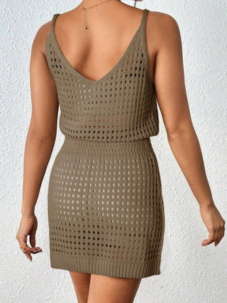 Openwork V-Neck Sleeveless Cover Up Dress Divacious