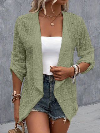 Eyelet Roll-Tab Sleeve Cardigan Divacious