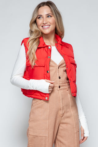 Snobbish Snap Down Quilted Crop Vest Trendsi