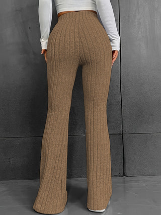 Ribbed High Waist Bootcut Pants Divacious