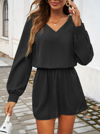 Devine Cutout V-Neck Long Sleeve Mini Dress Trendsi