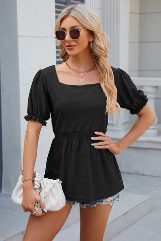 Eyelet Square Neck Short Sleeve T-Shirt Divacious