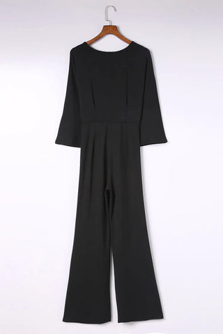 Twisted Plunge Three-Quarter Sleeve Jumpsuit Divacious