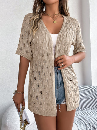 Openwork Open Front Short Sleeve Cardigan Divacious