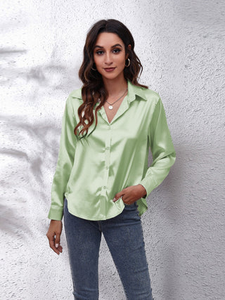 Button Up Collared Neck Long Sleeve Shirt Divacious