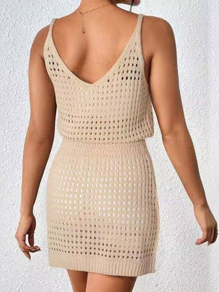 Openwork V-Neck Sleeveless Cover Up Dress Divacious