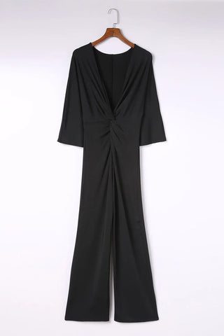 Twisted Plunge Three-Quarter Sleeve Jumpsuit Divacious