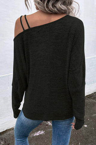 Asymmetrical Neck Long Sleeve Top Divacious