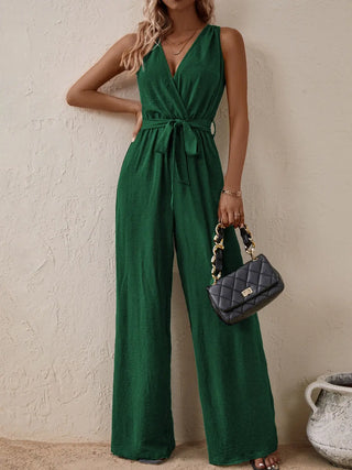 Tied Surplice Sleeveless Wide Leg Jumpsuit Divacious